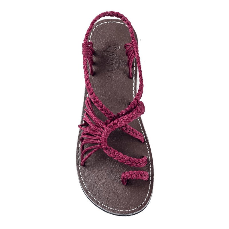 Plaka Palm Leaf Flat Summer Sandals for Women | Perfect for the Beach Walking & Dressy Occasions | Sangria | Size 8 - Image 1